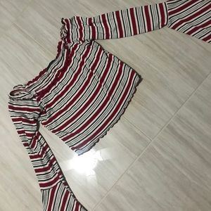 Off the shoulder striped shirt